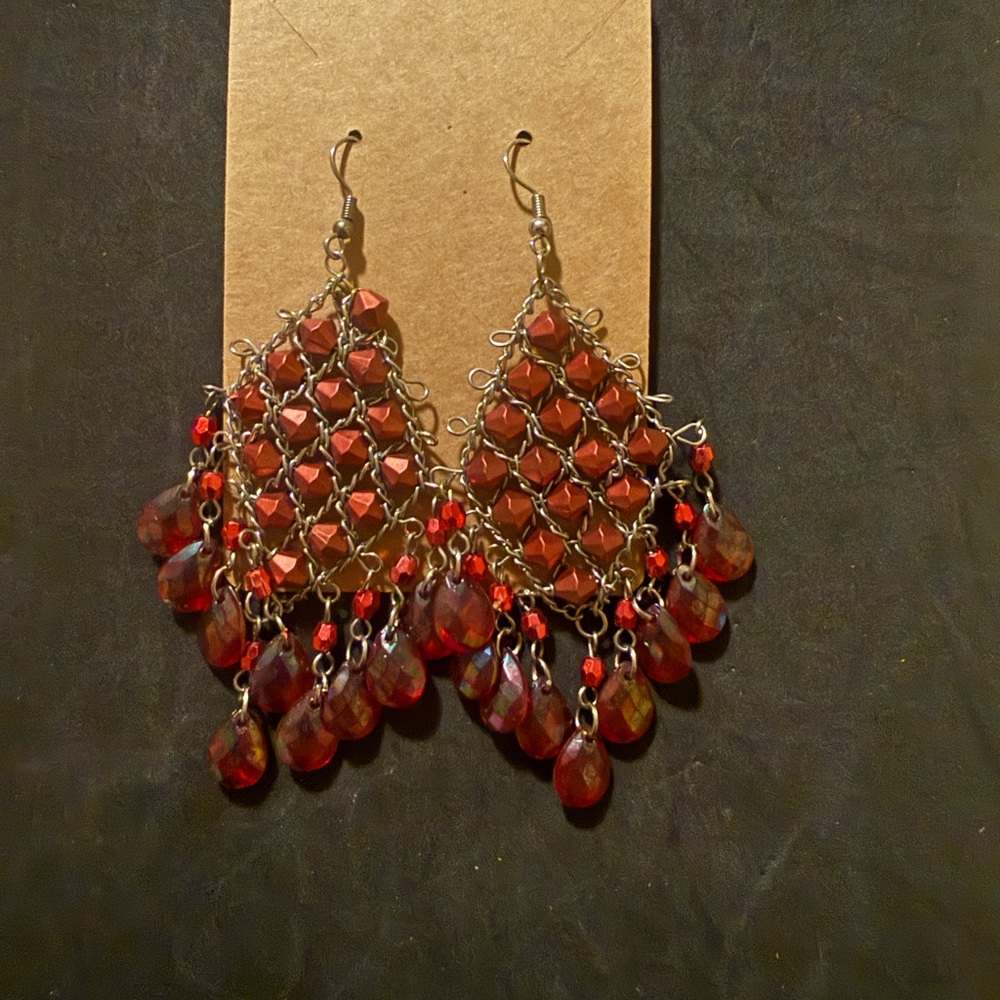 Elegant Red Chandelier Earrings